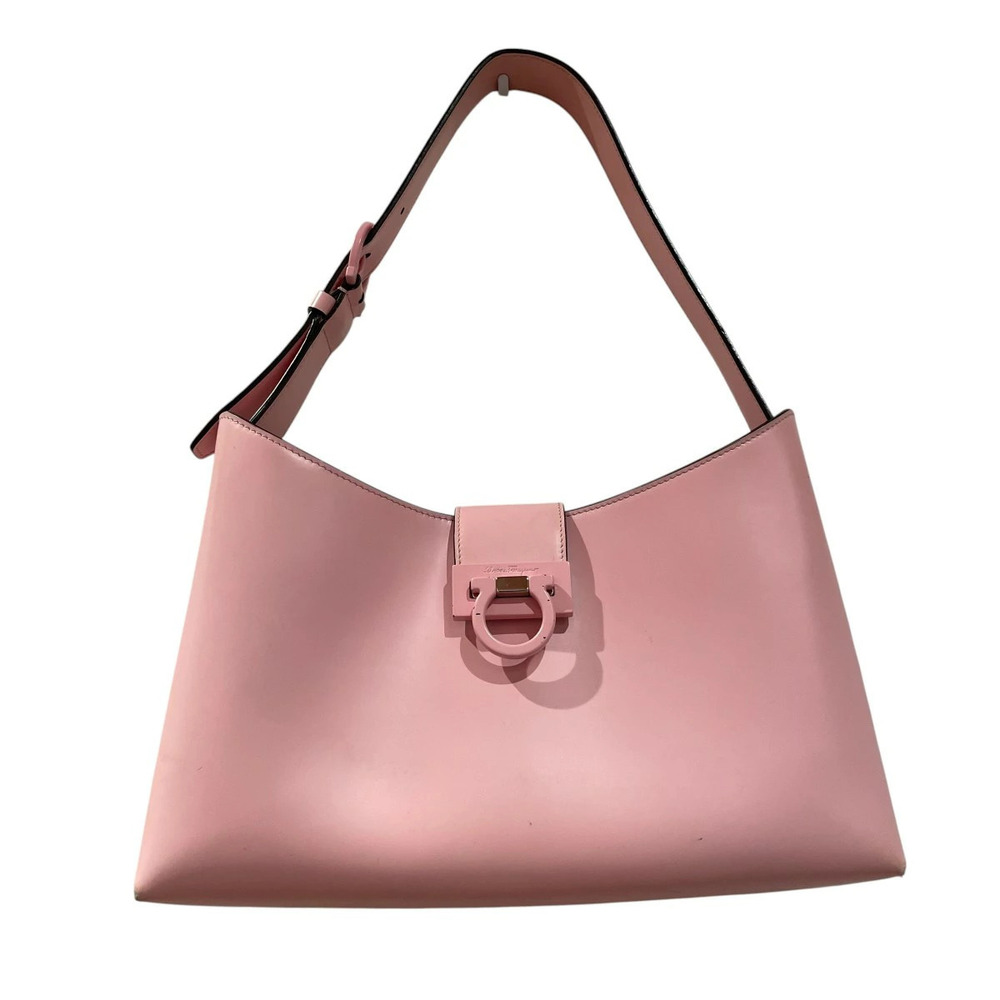Salvatore Ferragamo pink leather Trifolio shoulder bag metal Gancini clasp